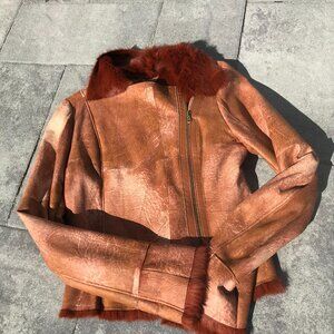 Vintage G BRAND RUST RED ASYMMETRICAL RABBIT FUR JACKET